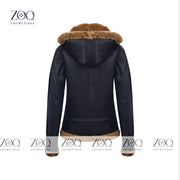 Brown Vintage Fur Shearling Warm Leather Jacket for Women in Black Leather B3 Bomber Coat Aviator Flight Pilot Coats - ZOQ Leather
