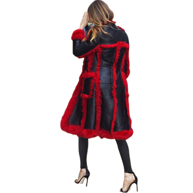 Behati Prinsloo Inspired Faux Shearling Red Short Trench Coat - Women's Outerwear - ZOQ Leather