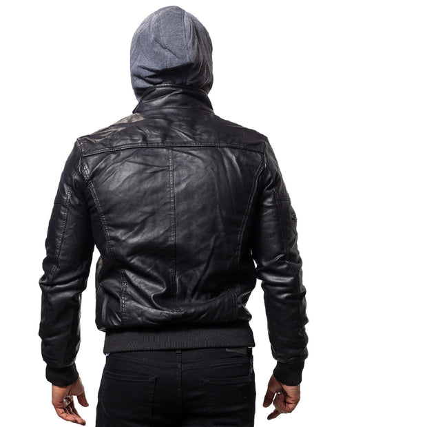 Stylish Black Sheepskin Leather Bomber Jacket for Men With Detachable Hood - ZOQ Leather