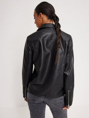 Women's Short Coated Black Lambskin Leather Biker Jacket With Waist Belt - ZOQ Leather
