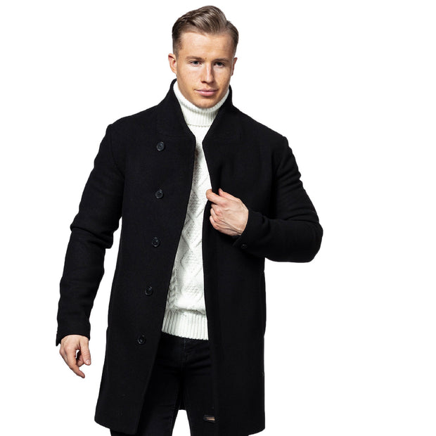 Classic Style Men's Black Slim Fit Wool Trench Coat - Short Length - ZOQ Leather