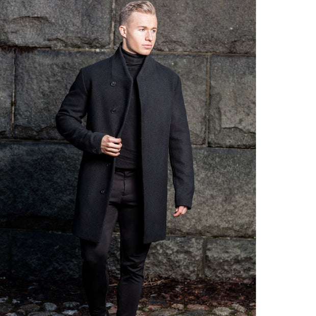 Classic Style Men's Black Slim Fit Wool Trench Coat - Short Length - ZOQ Leather