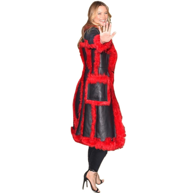 Behati Prinsloo Inspired Faux Shearling Red Short Trench Coat - Women's Outerwear - ZOQ Leather