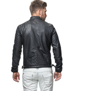 Stylish Diamond Quilted Sheepskin Leather Motorcycle Jacket for Men in Black - ZOQ Leather