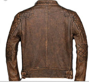 Men's Motorcycle Diamond Classic Brown Slim Fit Biker Leather Jacket - ZOQ Leather