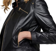 Women’s Leather Jacket in Black genuine lamb leather - ZOQ Leather