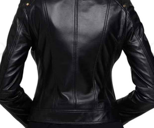 Women’s Leather Jacket in Black genuine lamb leather - ZOQ Leather