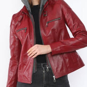 womens leather jacket, hooded leather jacket for women - ZOQ Leather