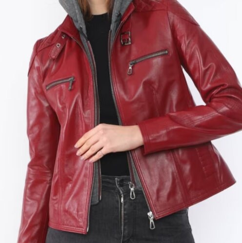 womens leather jacket, hooded leather jacket for women - ZOQ Leather