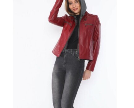 womens leather jacket, hooded leather jacket for women - ZOQ Leather