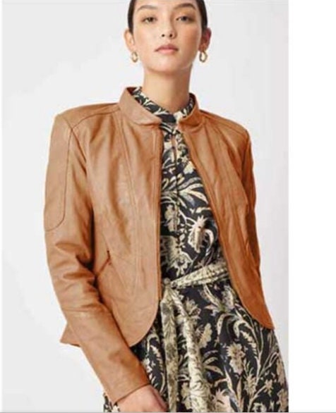 Womens leather jacket/Leather Jacket for women in cognac/100 % genuine brown lamb leather - ZOQ Leather