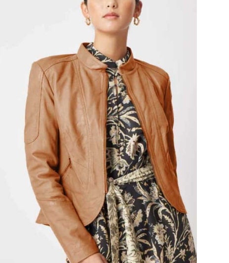 Womens leather jacket/Leather Jacket for women in cognac/100 % genuine brown lamb leather - ZOQ Leather