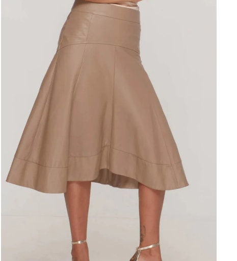 Women Aline Leather Skirt Beautifully Stitched in Genuine lamb Leather/Midi Leather Skirt/leather skirt in black or caramel colors - ZOQ Leather