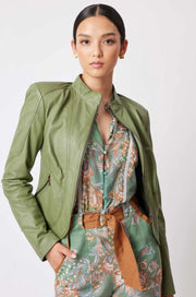 Womens leather jacket/Leather Jacket for women in different shades of green and brown/100 % genuine lamb leather - ZOQ Leather