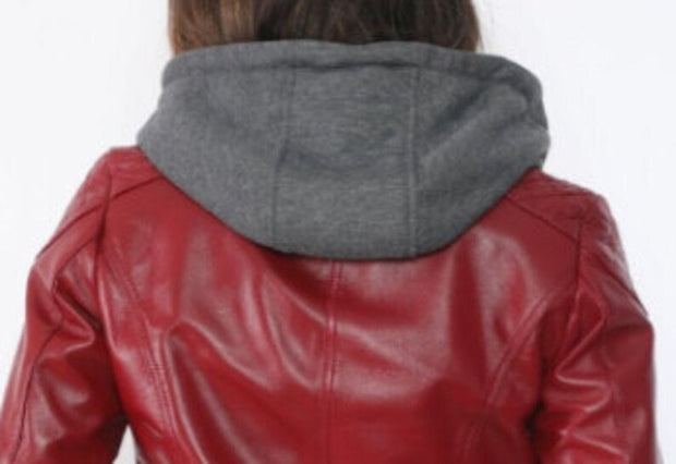 womens leather jacket, hooded leather jacket for women/girls in genuine lambskin leather - ZOQ Leather