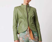 Womens leather jacket/Leather Jacket for women in different shades of green and brown/100 % genuine lamb leather - ZOQ Leather