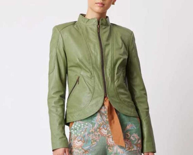 Womens leather jacket/Leather Jacket for women in different shades of green and brown/100 % genuine lamb leather - ZOQ Leather